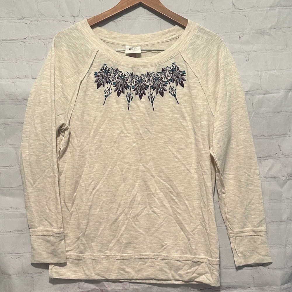 Sonoma Cream Sweatshirt with Purple Embroidery